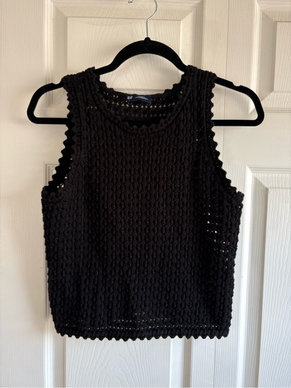 Gap Crochet Knit Shell Tank Top Black Resort Cruise Coastal Academia Preppy XS